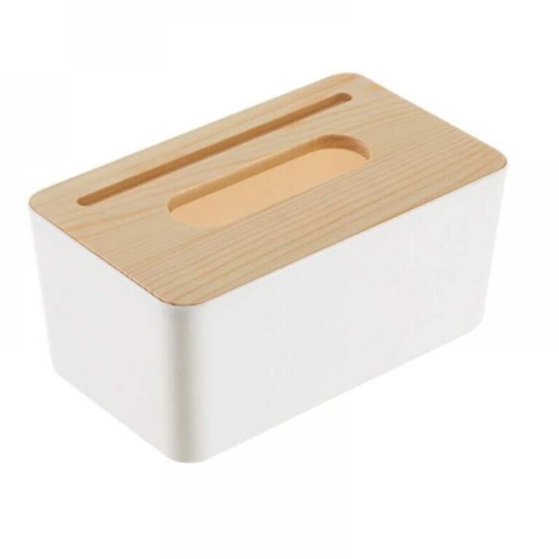 211316CM Plastic Tissue Box, Plastic Single Tissue Box Removable Wooden Cover Tissue Holder Tissue Organizer for Home Car Office Rectangular Round