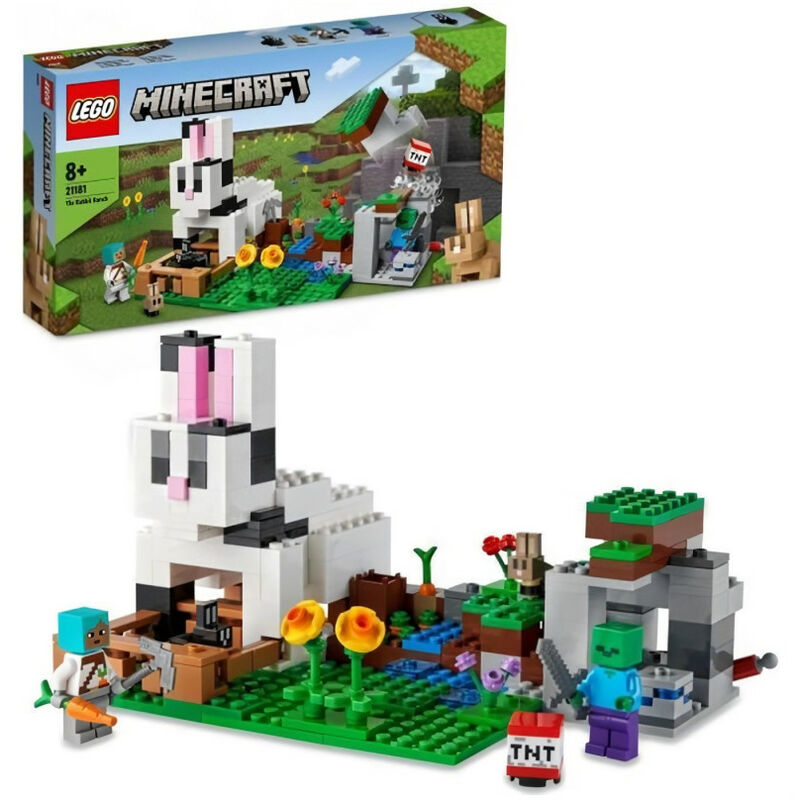 LEGO 21181 Minecraft Le Ranch Lapin, Set de Construction, Jouet Enfants des 8 ans avec Figurines Dresseur, Zombie, Animaux