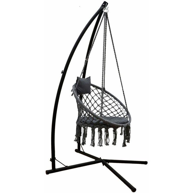 215 cm Cadre de Chaise Suspendue avec Fauteuil Macramé -en Métal jusqu'à 120 kg