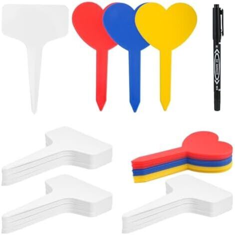 215 PcsEtiquette Potager Exterieur,Etiquettes Plantes,Etiquette Plante,Étiquettes pour Plantes,Marqueurs en Plastique Imperméables Semis d'Herbes Légumes Fleurs Graines(T, Cœur), avec marqueur -