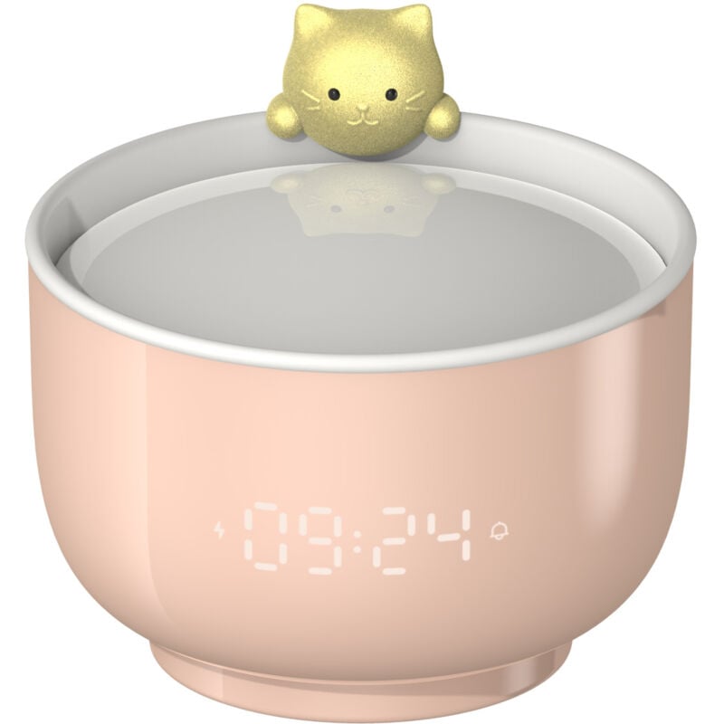 Feiyue - 217 Réveil multifonction haute précision à détection tactile mignon tasse à thé chat réveil numérique bureau à côté veilleuse rose