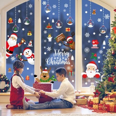 BEIJIYI 218 Pièce NoëL Autocollants Fenetre, Décoration de Noël Fenetre Stickers DIY Amovibles PVC Réutilisables Autocollant Fenetre pour Deco NoëL Intérieur