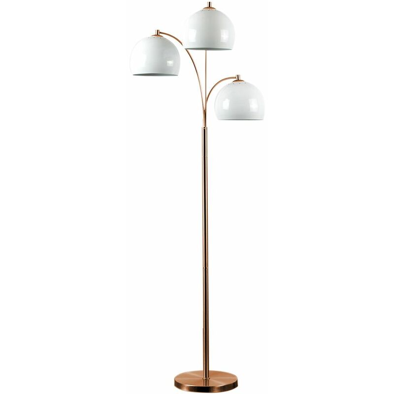 Minisun - Dantzig 3 Way Floor Lamp in Copper with Arco Shades - White - No Bulb