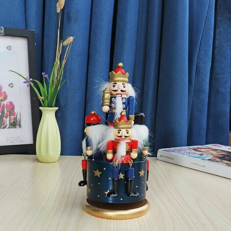 21CM Holzschutz Nussknacker 4 Soldat Spielzeug Spieluhr Weihnachtsdekoration Geschenk (Blau)