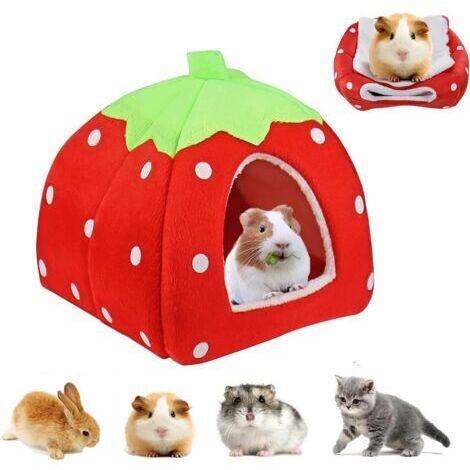 21cm Petit Nid pour Animaux de Compagnie, Petite Maison d'Hiver pour Animaux Compagnie, Maison de Hamster, Lit de Maison pour Petits Animaux pour Hérisson, Cochon d'Inde, Écureuil, Lézard (Rouge, S)