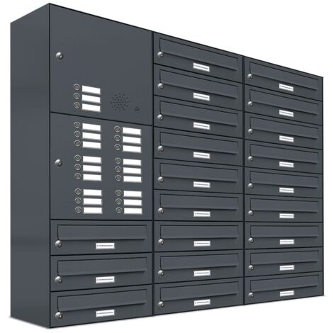 21er Briefkasten Anlage Aufputz - Wandmontage RAL 7016 Anthrazit Klingel