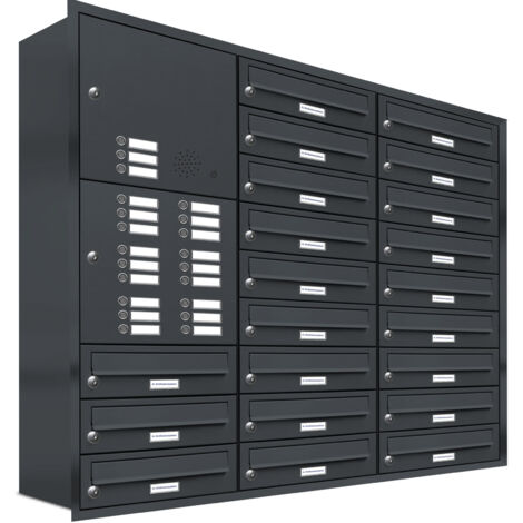 21er Briefkasten Anlage Unterputz Montage RAL 7016 Anthrazit Klingel