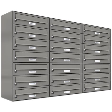 21er Premium Briefkasten Aluminiumgrau RAL Farbe 9007 für Außen Wand Postkasten 3x7