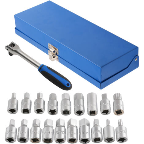 21pc Oil Drain Plug Key Set 3/8" Hex Square Sump Engine for VAG Gearbox