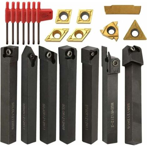 21Pcs 12mm Porte-Outil De Tournage Tournage en Carbure en carbone avec clés pour Outil de Tour (7 barres à couteaux + 7 lames + 7 clés)