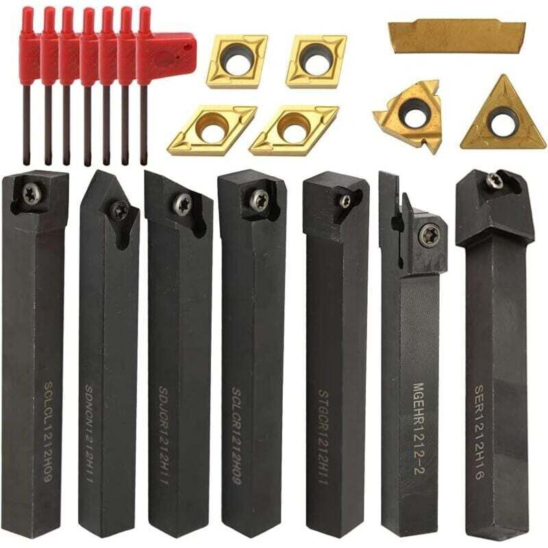 21Pcs 12mm Turning Tool Holder Carbon Carbide Turning Tool with Wrenches for Lathe Tool (7 knife bars + 7 blades + 7 wrenches)
