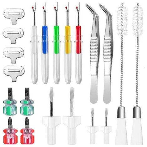 21Pcs lot outil de réparation machine à coudre avec pince à épiler, brosse double tête et tournevis.