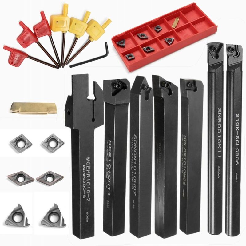 Lauwexe - 21 pièces Porte-outil de tournage, tournage en carbure multifonctionnel support alésoir avec inserts de carbure, pour outil de tour (12 mm)