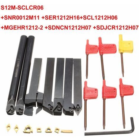 21Pcs Porte-Outil De Tournage, Tournage en Carbure Multifonctionnel Support Alésoir avec Inserts De Carbure, pour Outil de Tour (12 MM)