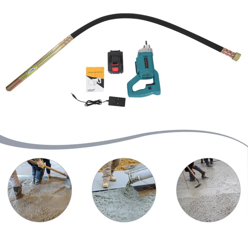 21V Concrete Vibrator 1.5m Vibration Rod Cordless Handheld Concrete Vibrating Power Tool for Cement Construction Work, Remove Air Bubble, Level & Mix