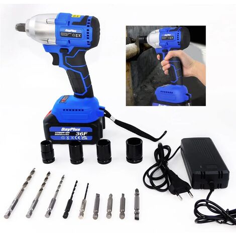 21V Cordless Brushless High Torque Impact Electric Wrench 1/2" + 2x Battery + 4pcs Socket +Drill Bit Set
