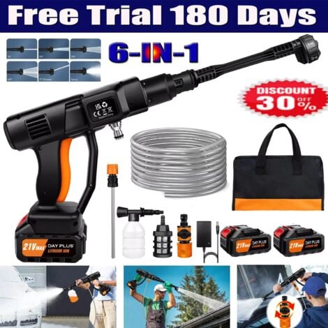 21V Cordless Car High Pressure Washer Jet Water Wash Cleaner Gun with 2X Battery