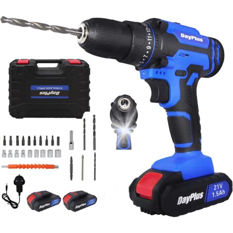 21V Cordless Drill with 2x Batteries, 45Nm Electric Screwdriver, 3/8" Chuck, 25+1 Torque, 2 Speed - 400rpm/1400rpm, Power Combi Drill with 26pcs Accessories & Case