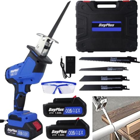 BRIEFNESS 21V Cordless Powered Reciprocating Saw, Electric Cordless Wood Saw with 2pcs Batteries for Metal Wood PVC Pipe Tree Pruning, Portable Indoor Outdoor DIY Saw with Carry Case and Goggles