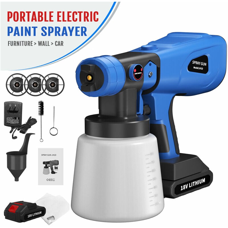 Briefness - 21V Cordless Spray Gun Paint Sprayer with Battery, diy Battery Powered Sprayer Gun Fast Painting, 4 Nozzles for Tables, Chairs, Fences