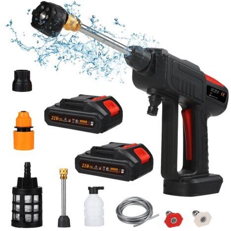 21V Max 60Bar Nettoyeur Haute Pression sur Batterie, Laveuse à Pression sans Fil Portable avec 2 Batterie,avec Kit d'accessoires,pour Un Nettoyage de terrasse, Jardin, Voiture