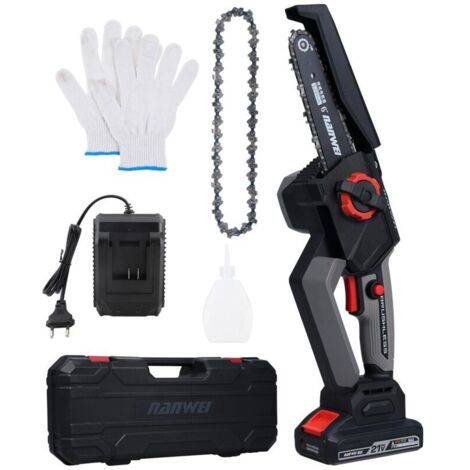 21V Mini TronçOnneuse D'éLagage Sans Fil Avec Batterie 4000 Mah Et Chargeur Rapide, 6 Pouces avec 2 Chaînes,5800r/min Vitesse Pour Couper du Bois Et Des Jardins