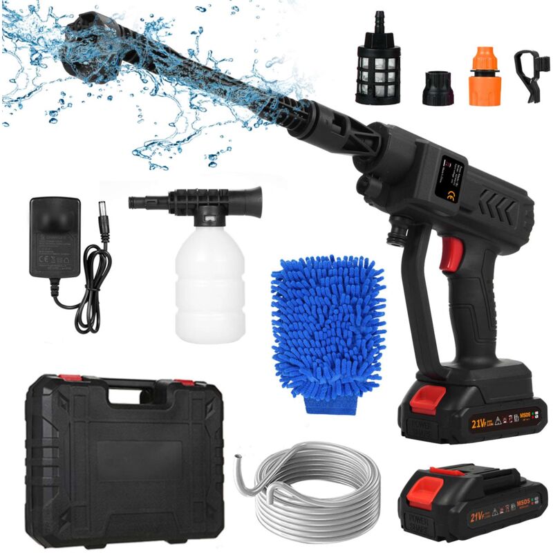 Zoternen - 21V Nettoyeur haute pression portatif, 2 batteries rechargeables, 6in1 modèles de pulvérisation multiples, pour le nettoyage des sols et