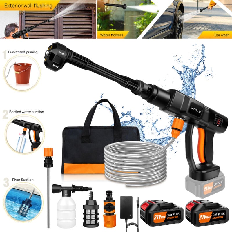 Dayplus - 21V Nettoyeur Haute Pression sans Fil Portatif avec 2x 3Ah Batterie et Chargeur