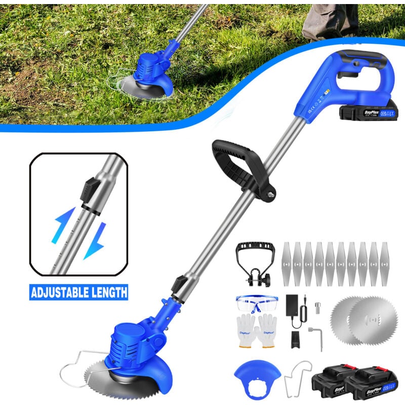 Dayplus - 21V Power Coupe-bordures Batterie Débroussailleuse électrique Tondeuse à gazon avec 2X batterie