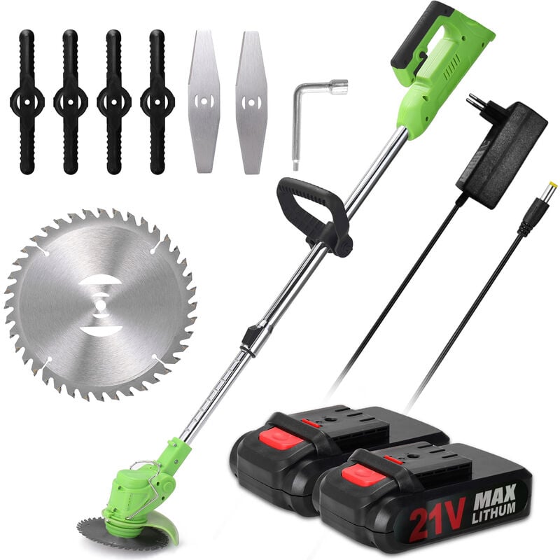 21V tondeuse à gazon automatique petite tondeuse à gazon batterie lithium rechargeable + 2pcs batterie 21V + prise Euro 220V + 4pcs tête de coupe en