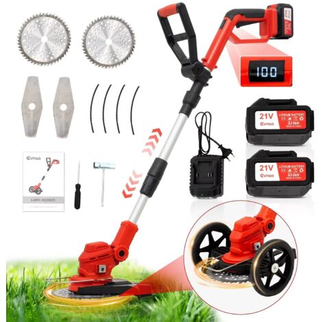 21V Tondeuse à gazon sans fil , 18000 tr/min, outil électrique de jardin, 2×4000mAh, indicateur de niveau de batterie