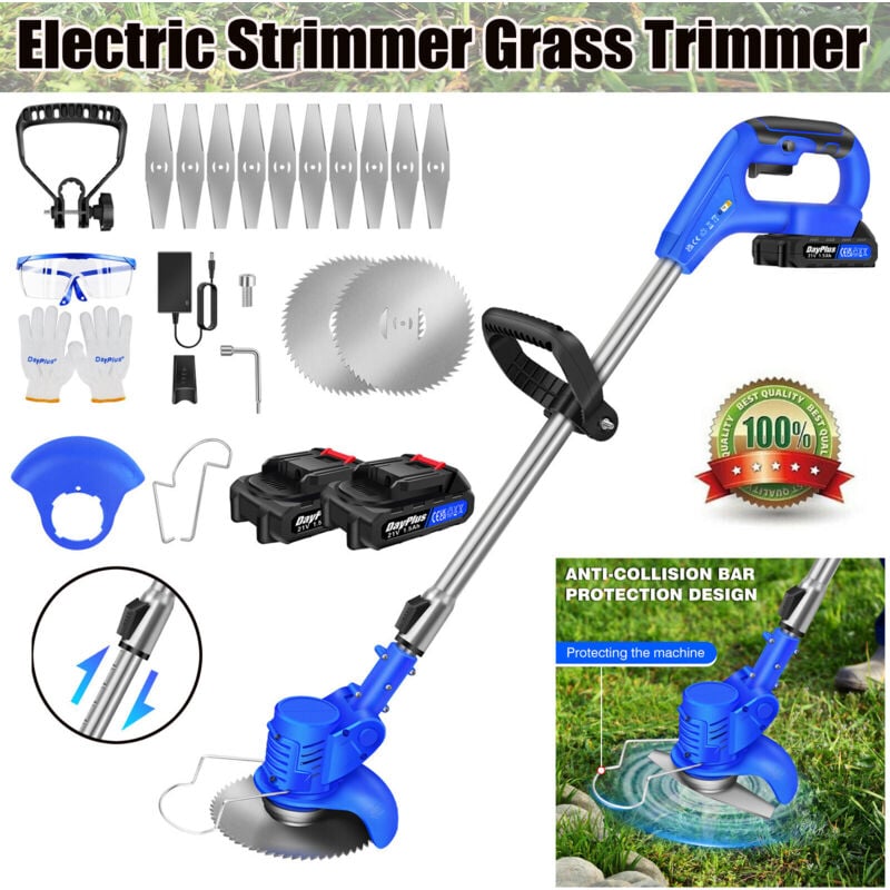 21V Tondeuse à gazon sans fil Débroussailleuse de jardin avec 2X accu