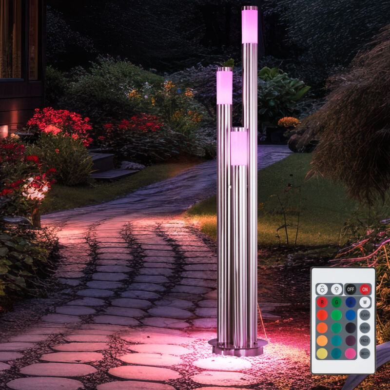 Eclairage de chemin dimmable avec télécommande extérieur lampadaire led en acier inoxydable extérieur grand, changement de couleur rvb 3 colonnes