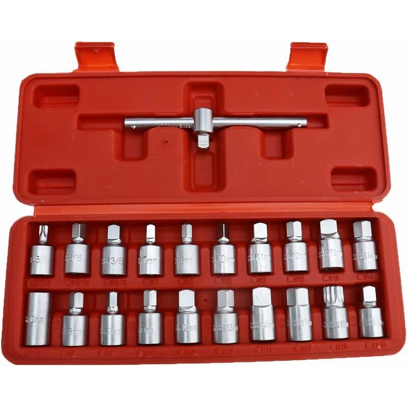 21x Bouchon de Vidange d'huile Clés d'entraînement Carter Principale avec Clé à Douille 3/8 Kit Hexagonale Carrée - Tigrezy
