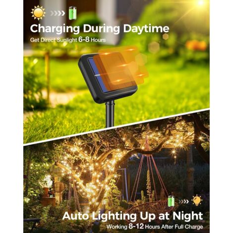22+2M 200 LED Luci solari per esterni, Luci solari per esterni impermeabili IP65, 8 modalità Luci solari per esterni per giardino Patio Natale, Bianco caldo