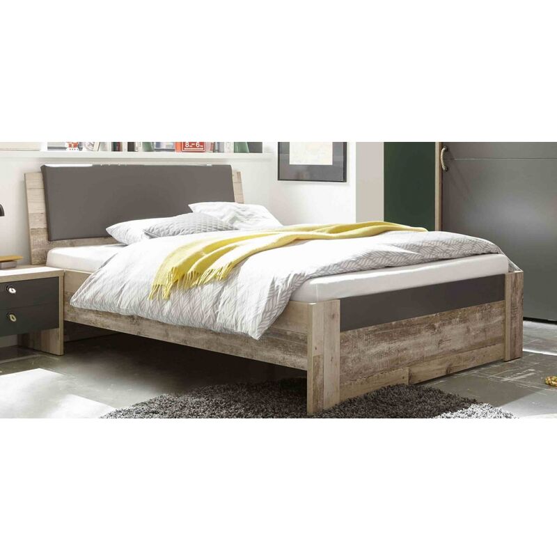 22-576-U9 MERLIN Eiche Old Style hell Nb. / Anthrazit grau Jugendbett Gästebett Futonbett Einzelbett-'SW13949'