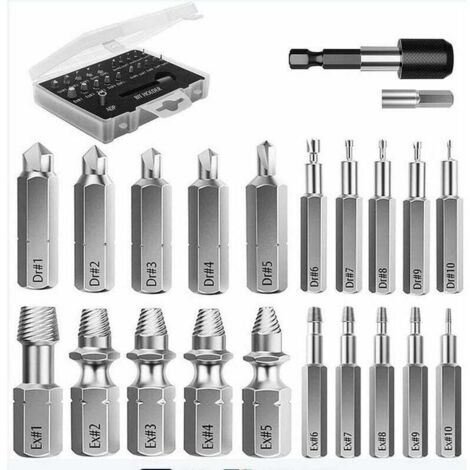 22 herramientas de extracción mejoradas HSS 4341 de acero de aleación con brocas, 2 portabrocas de extensión magnéticos y adaptador de enchufe para pernos dañados.