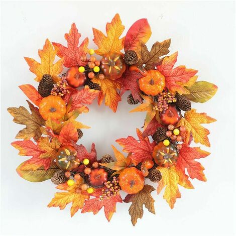 22 Inch Fall Front Door Wreaths, Maple Leaves, Indoor Outdoor Thanksgiving Festival Decorations