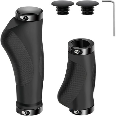 22 mm ergonomische Fahrradlenkergriffe mit rutschfestem Gummi und doppelter Verriegelung für E-Bikes, Hybridräder, Mountainbikes und Citybikes – Schwarz