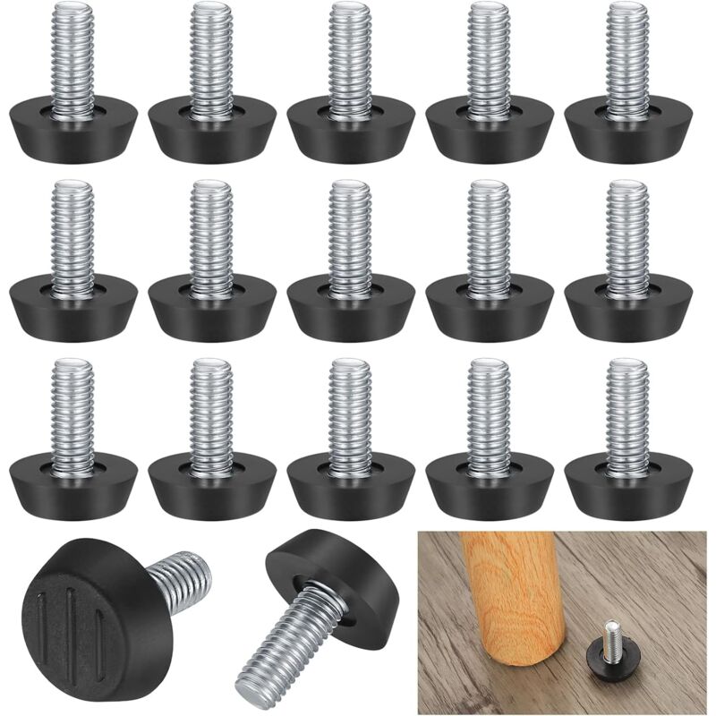 22Pcs Adjustable Furniture Leveling Feet, M8 x 20mm Screw-in Leveling Feet, Floor Protector, Round Base, Screws for Chair Legs