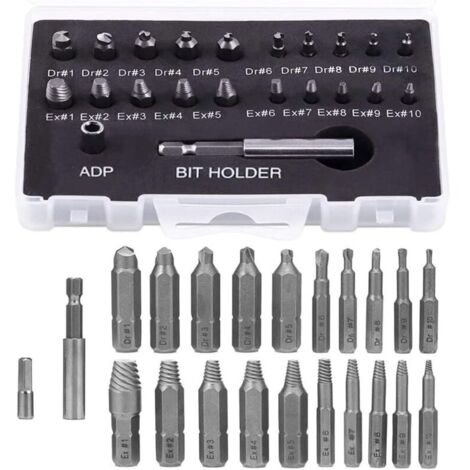 22-Piece Broken Screw Extractor Set, Magnetic Screwdriver Bit Holder and Socket Adapter for Broken Screws, Stripped Bolt Extractor