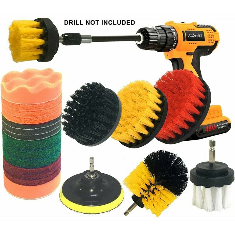 Hoopzi - 22 Piece Drill Brush Attachment Kit Electric Scrubber Drill Brush Kit Scrub Brush with Long Extension