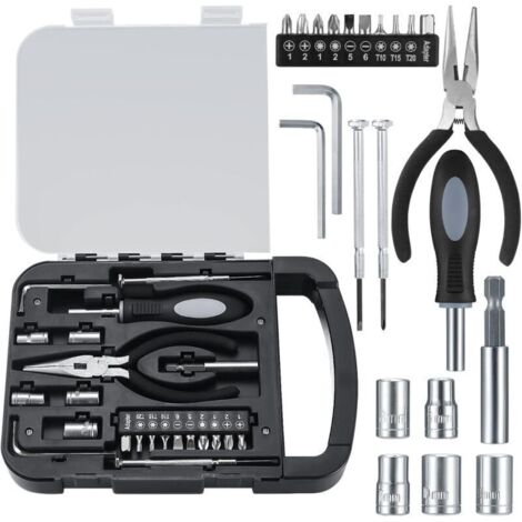 22 Pièces Boîte à Outils Complète, Coffret à Outils, Boîte à Outils Portable avec Jeu de Tournevis de Precision pour Bricolage