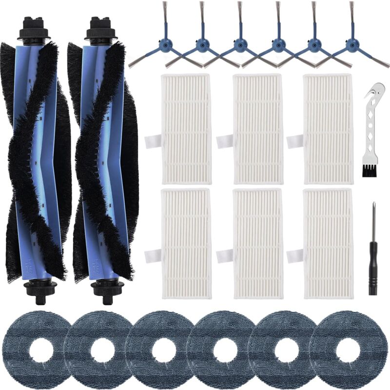 22 Pièces de Rechange pour Eufy Omni C20 Aspirateur, Kit d'accessoires Comprenant 2 Brosses Principales, 6 Filtres, 6 Brosses Latérales, 6