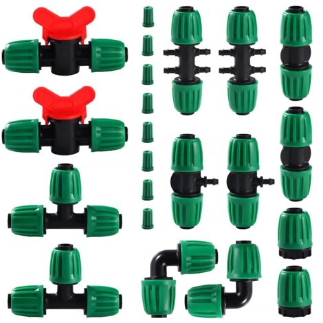 22 Pièces Raccords D'Irrigation pour Tube 13/16mm à 4/7mm, Connecteur de Tuyau D'Eau D'Irrigation, Connecteur de Tuyau D'irrigation de Jardin, Connecteurs Barbelés Systèmes d'Arrosage, Vert