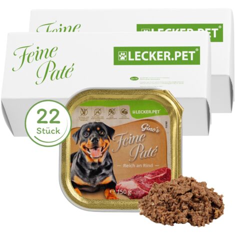 22 x 150 g Lecker.Pet® Gino's Feine Paté Reich an Rind Hundefutter Nassfutter Vollnahrung