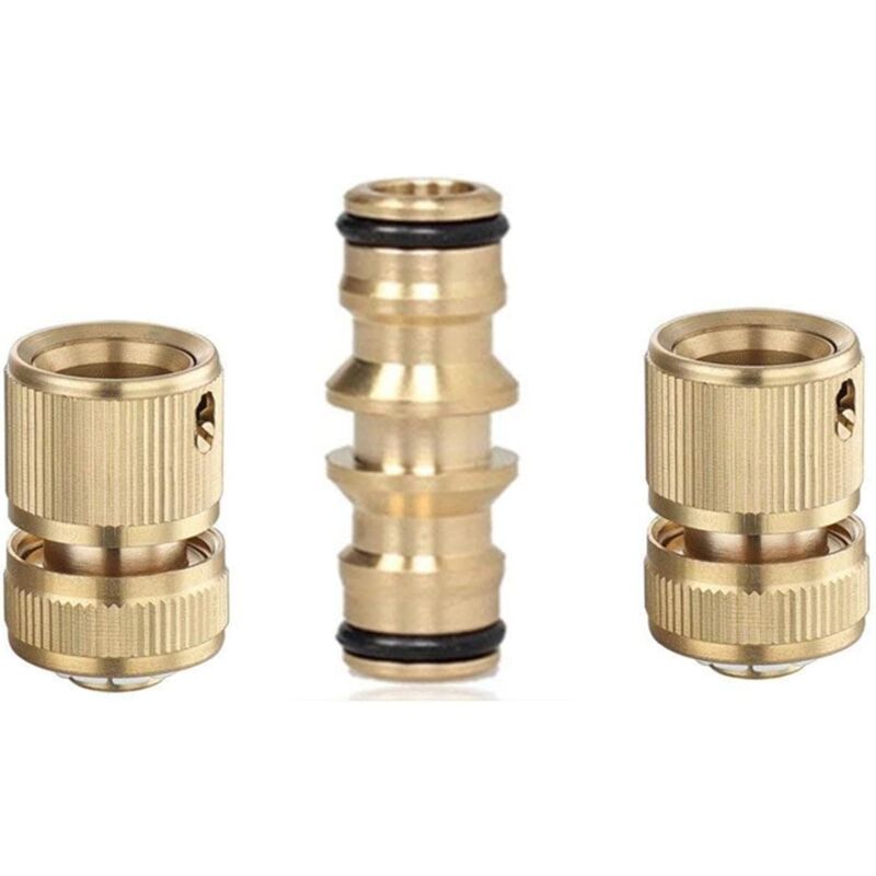 KZQ - 3pcs Kit de réparation de Tuyau 2X Laiton Raccord d'arrosage Rapides pour Tuyau & Double connecteur pour Tuyau d'arrosage