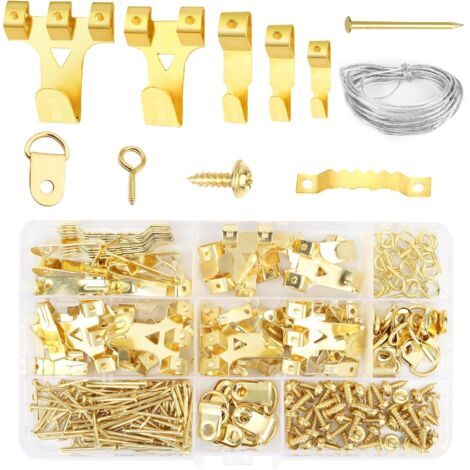 220 pezzi ganci per cornici, ganci da parete in metallo, kit di ganci per quadri, ganci per quadri in metallo resistenti con viti per tela, foto, orologio, specchio