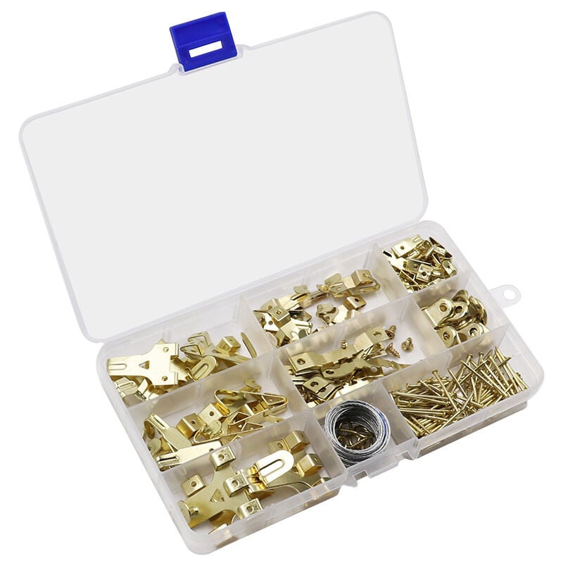 Csparkv - 220 Pièces Argent Crochet Tableau, Crochet pour Cadre Photo, Crochet Cadre, Kit de Suspension de Tableaux avec Vis, Clous, Anneau en d et