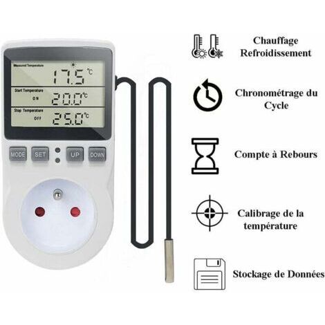 220-V-Digital-Temperaturregler-Stecker mit Sonde für Heizung und Kühlung, LCD-Temperaturregler-Stecker für Kühlschrank, Inkubator, Gewächshaus, Ventilator